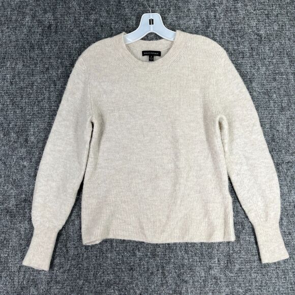 Banana Republic Sweater Womens Small Ecru Wool Stitch Aire Crew Neck Stretch‎ - Picture 1 of 8